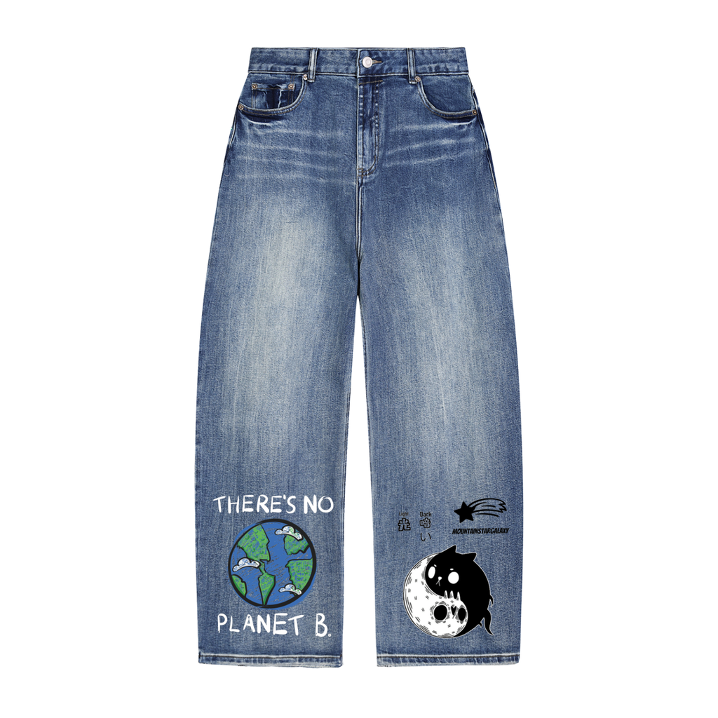 MountainStarGalaxy Unisex Sun Fade Heavyweight Denim Jeans Blue