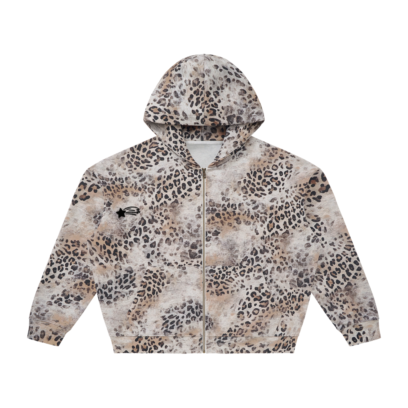 MountainStarGalaxy Vintage Wash Leopard Full Zip Hoodie