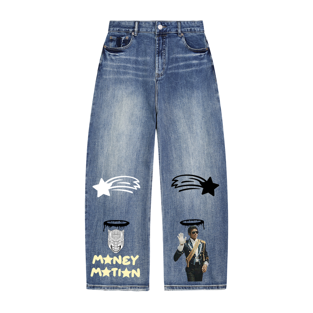 MountainStarGalaxy Unisex Sun Fade Heavyweight Denim Jeans Blue