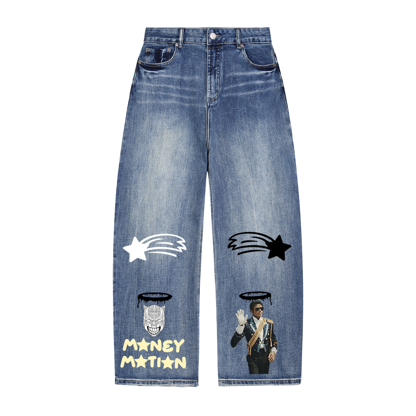 MountainStarGalaxy Unisex Sun Fade Heavyweight Denim Jeans Blue