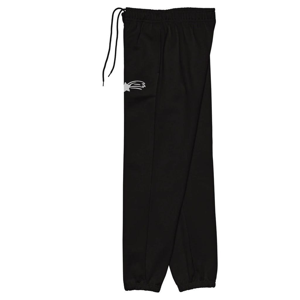 Unisex black heavyweight sweatpants with white starburst logo, MountainStarGalaxy style.