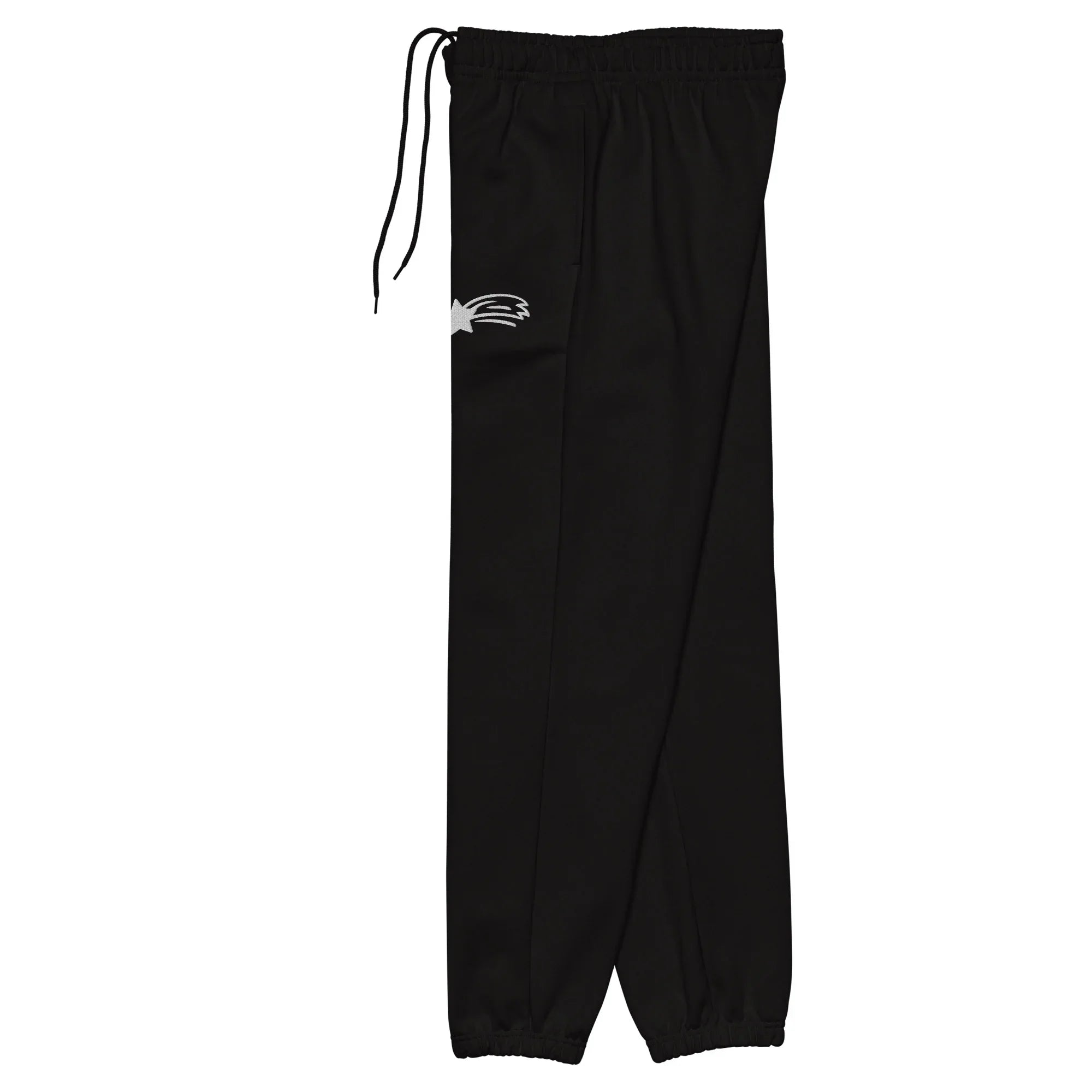 Unisex black heavyweight sweatpants with white starburst logo, MountainStarGalaxy style.
