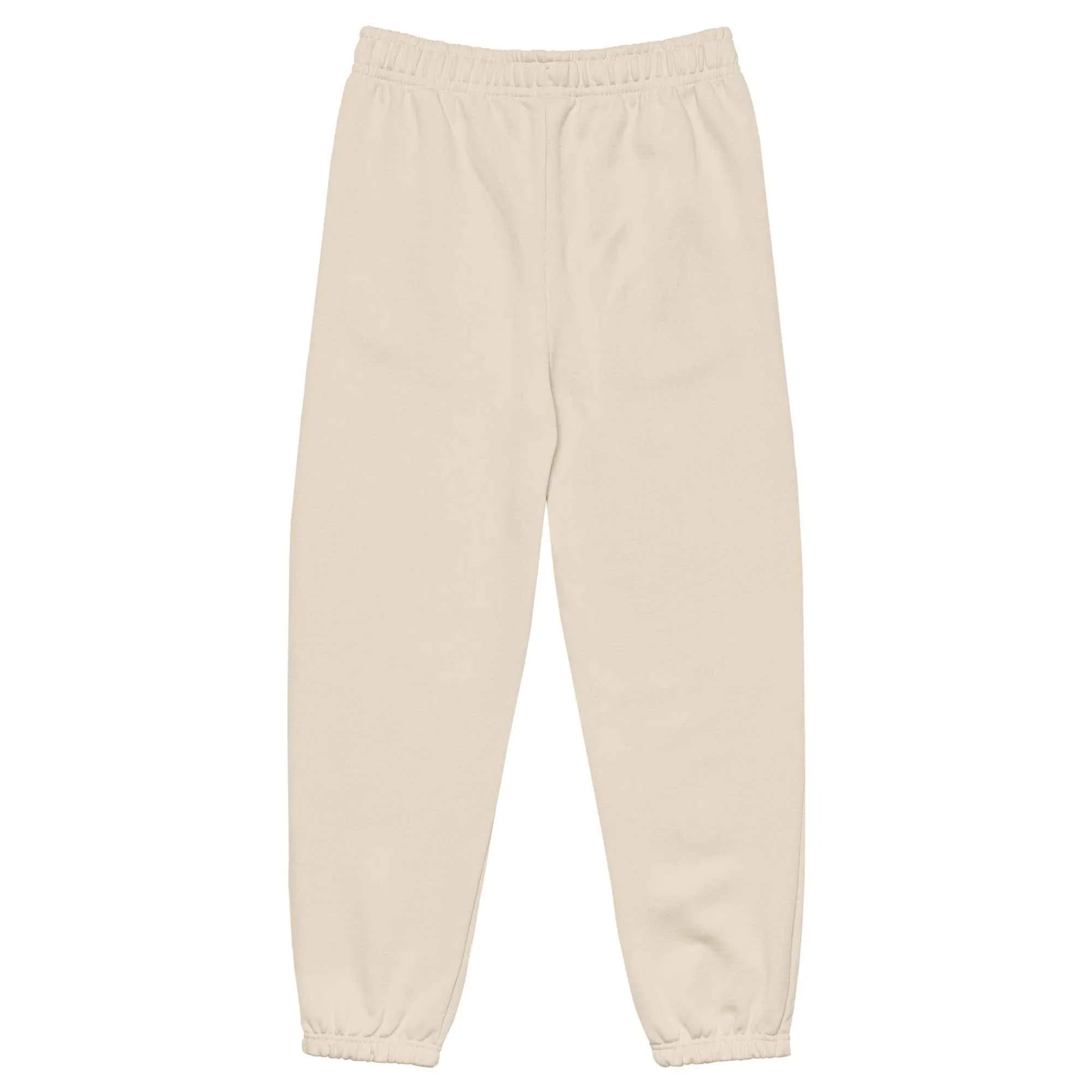 Back view of unisex heavyweight beige sweatpants with elastic waistband from MountainStarGalaxy