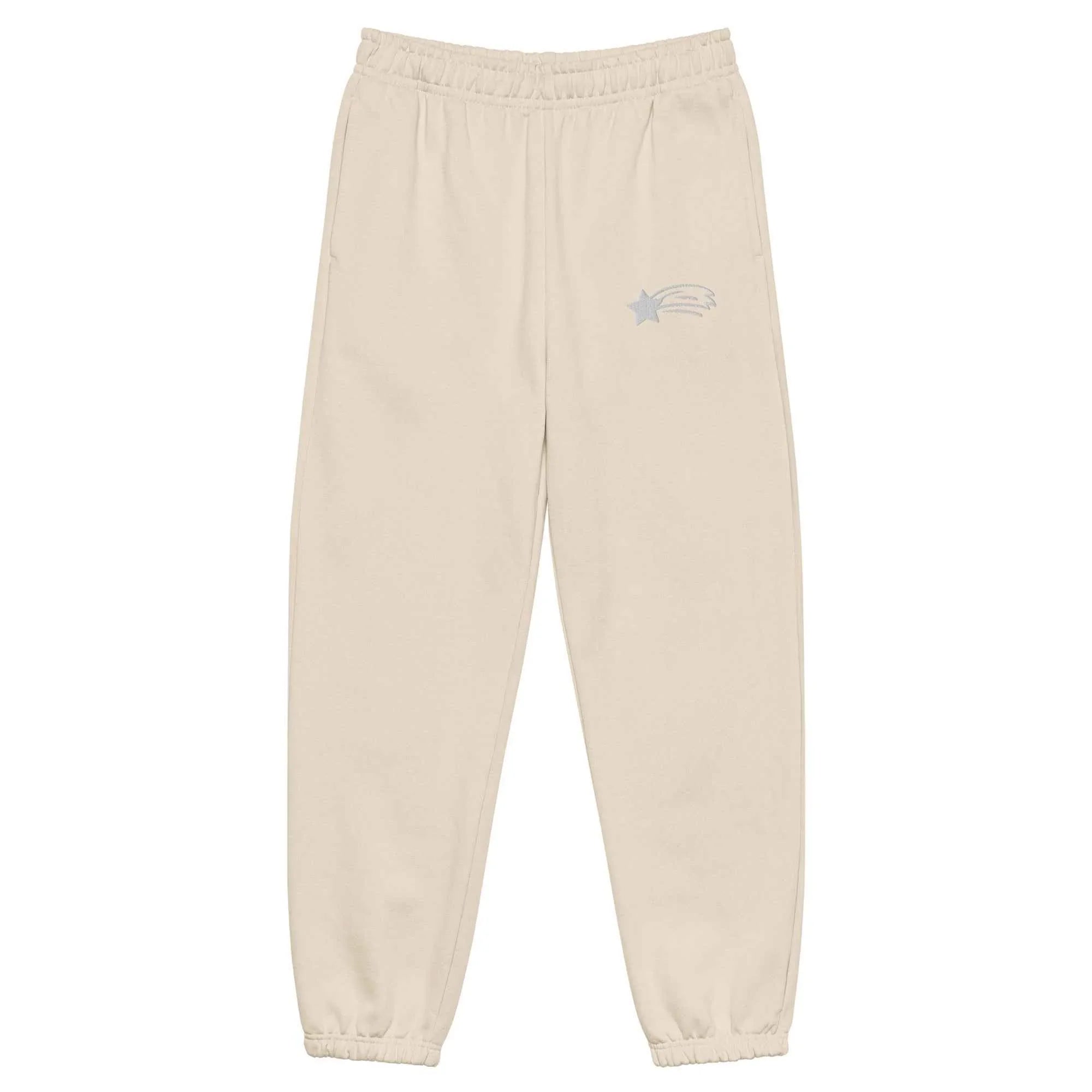 Unisex heavyweight sweatpants in dust beige with MountainStarGalaxy star logo, front view