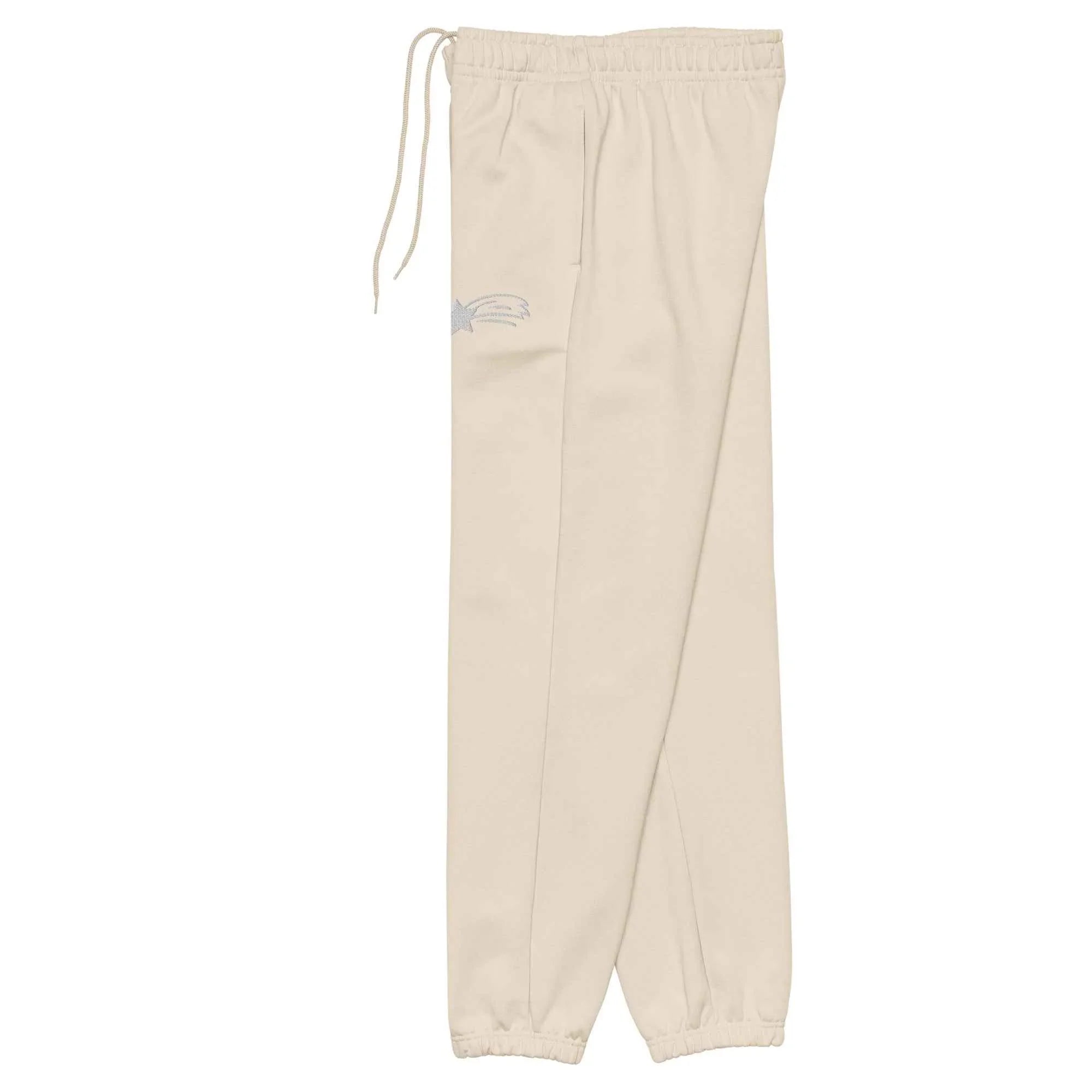 Beige unisex heavyweight sweatpants with elastic waist and cuff, MountainStarGalaxy design