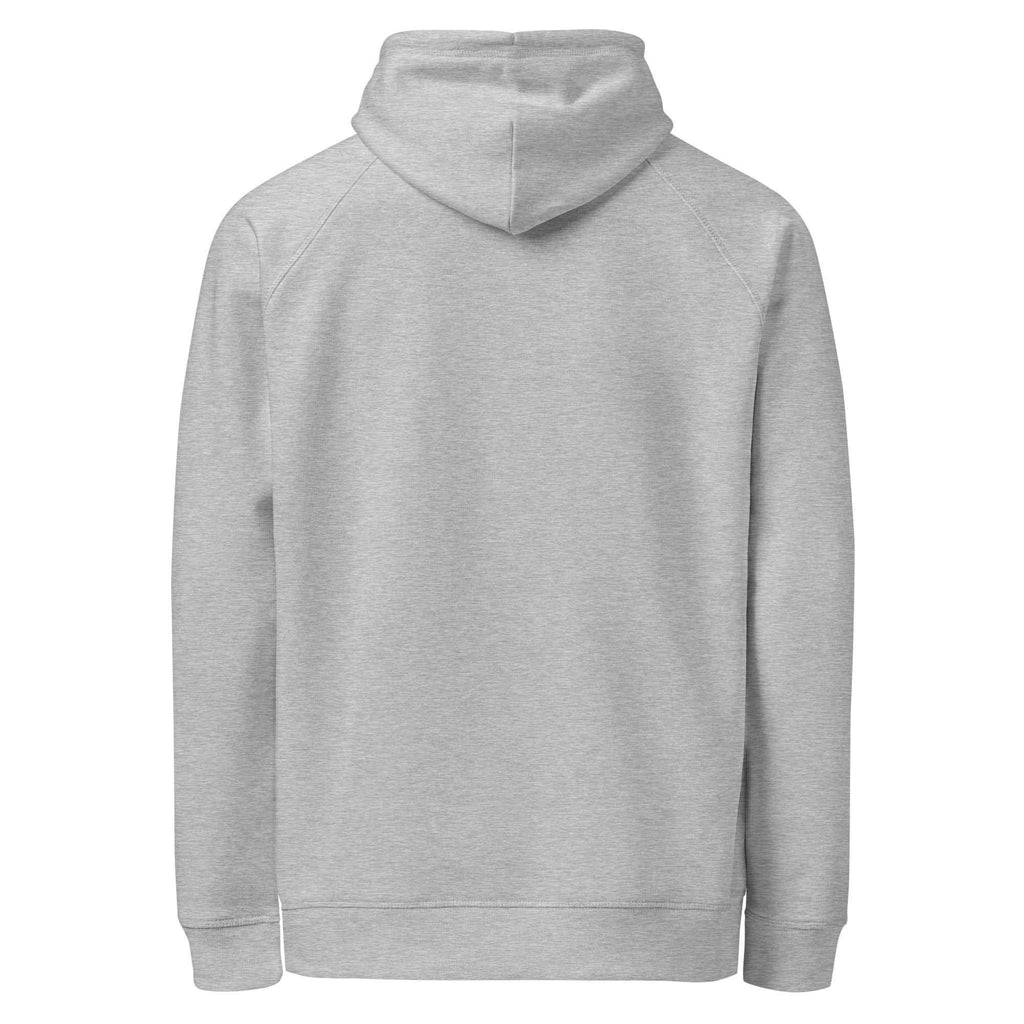Unisex organic heather grey hoodie back view, MountainStarGalaxy eco-friendly style