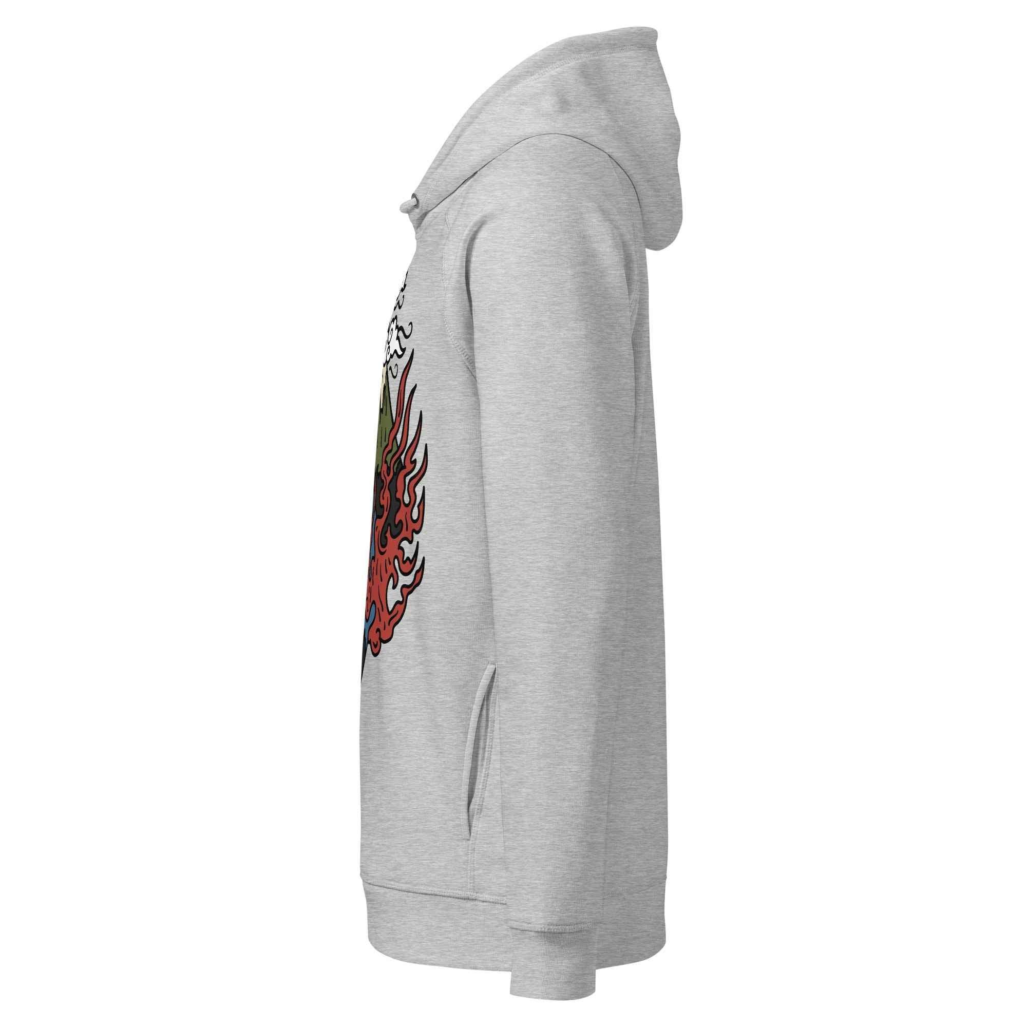 Unisex organic heather grey hoodie with side pocket and bold graphic, MountainStarGalaxy