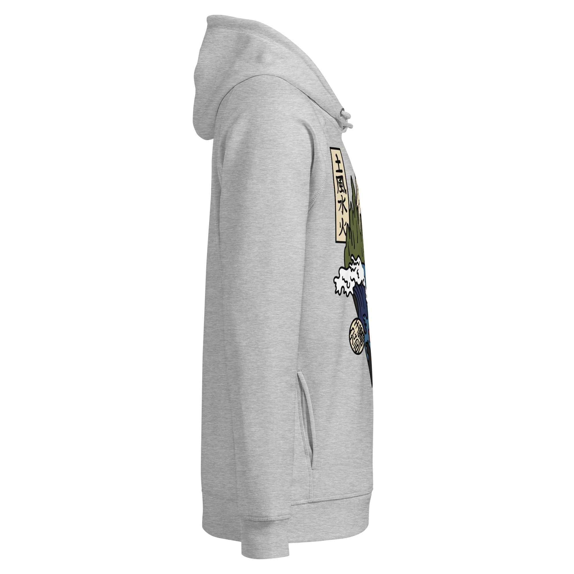 MountainStarGalaxy unisex heather grey organic hoodie with side pocket and mountain graphic